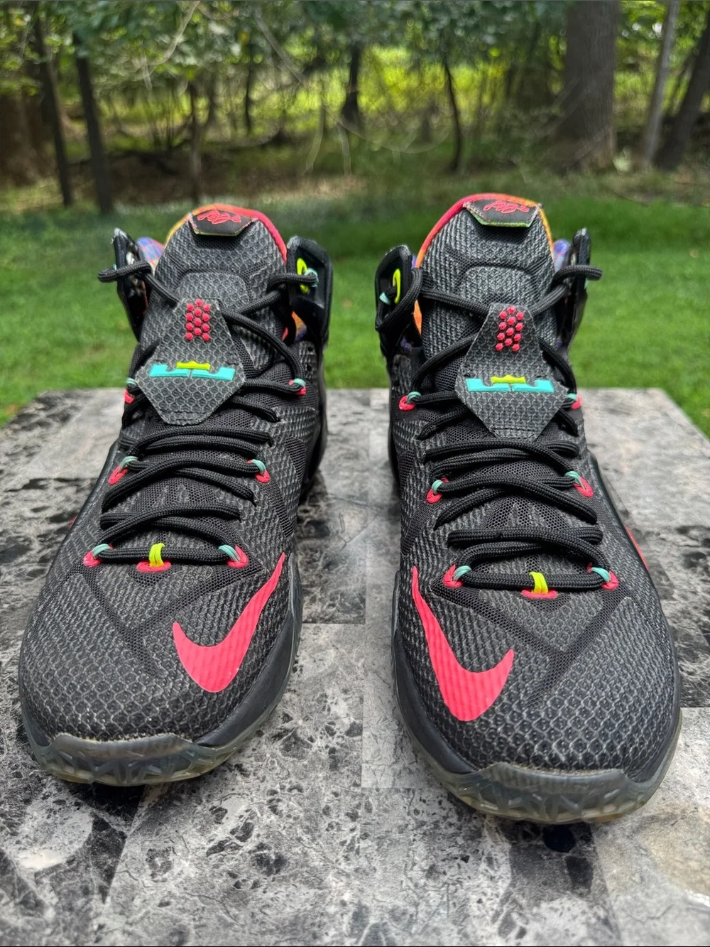 Nike Lebron James XII 12 Data Elite Black Bright Mango Mens Size 10